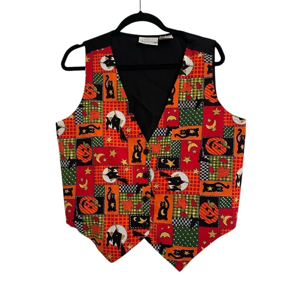 Basic Editions Vintage 80s 90s Halloween Teddy Bear Witch Pumpkins Vest Size L
